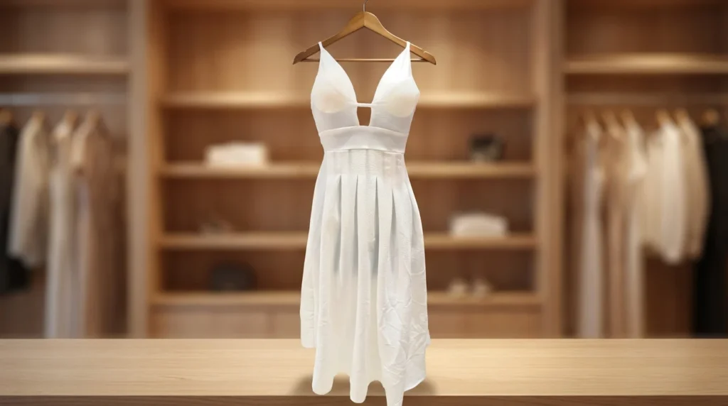 Women's White Deep V Neck Pleated Fit & Flare Midi Dress (2)