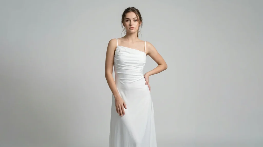 Women’s White Ruched Bodice Strappy Midi Dress Elegant Evening Wear (2) Copy