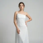 Women’s White Ruched Bodice Strappy Midi Dress Elegant Evening Wear (2) Copy