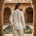 Women's White Sheer Shirt with 3D Floral Appliques and Eyelet Embroidery (4)