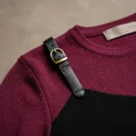 Women’s burgundy and black two tone color block top with faux leather buckle straps (4)