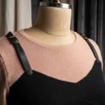 Women's two tone dusty rose and black layered top with gold buckle shoulder straps (2)