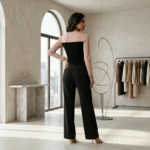 Women's two tone dusty rose and black layered top with gold buckle shoulder straps (4)