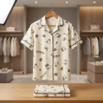 A premium off white Hello Kitty and cupcake print night suit with black piping and notched collar (5)