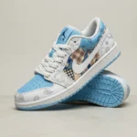 Air Jordan 1 Low Custom Design Sky Blue Paisley and Plaid Pattern Men’s Sneakers (2)