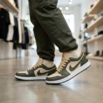 Air Jordan 1 Low Olive and Tan Leather Sneakers for Men (1)
