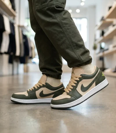 Air Jordan 1 Low Olive and Tan Leather Sneakers for Men (1)