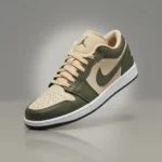 Air Jordan 1 Low Olive and Tan Leather Sneakers for Men (4)