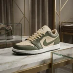 Air Jordan 1 Low Olive and Tan Leather Sneakers for Men (6)