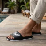 Armani Exchange Black and White Men's Luxury Slides with Eagle Logo (3)