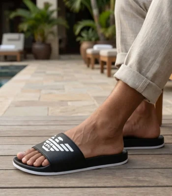 Armani Exchange Black and White Men's Luxury Slides with Eagle Logo (3)