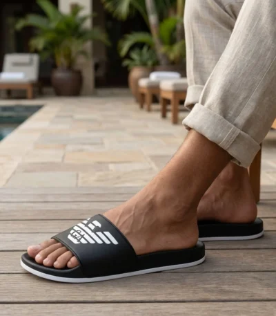 Armani Exchange Black and White Men's Luxury Slides with Eagle Logo (3)