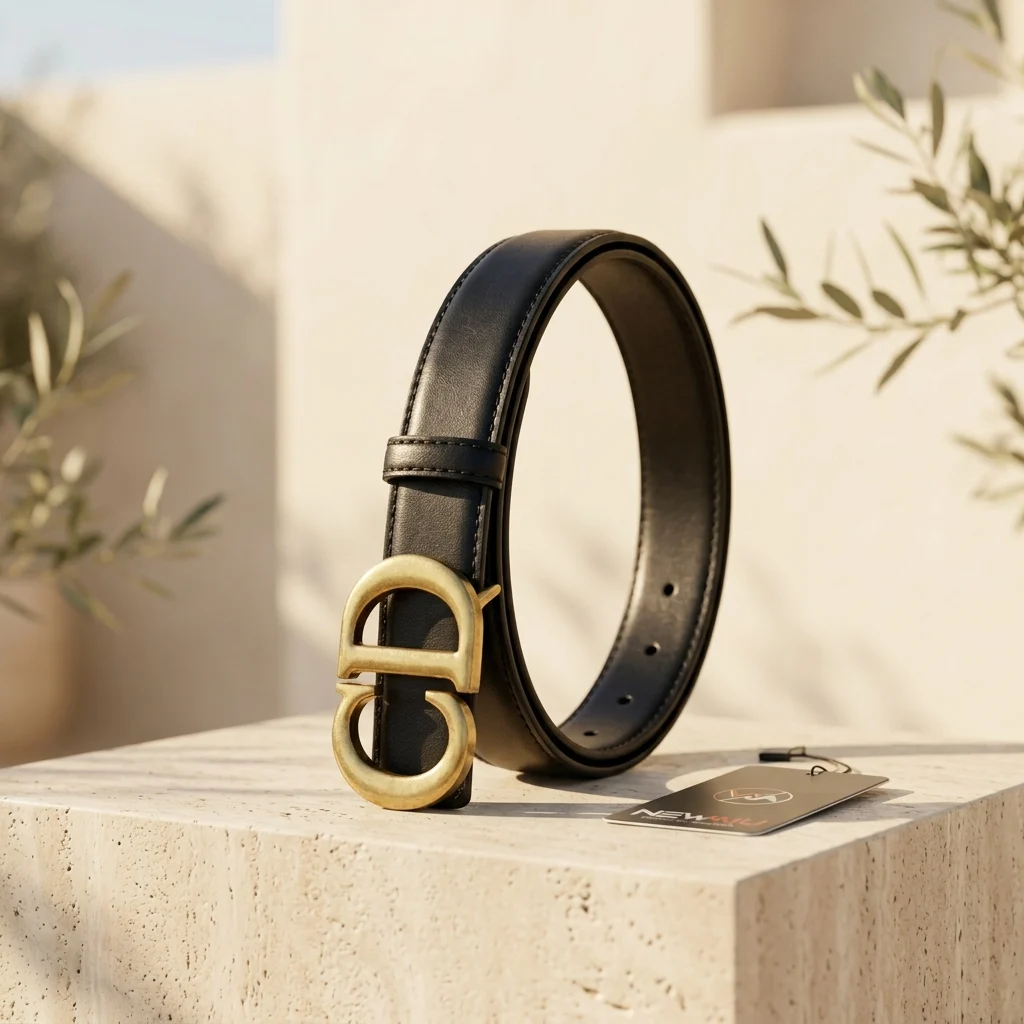 Black Leather Women's Belt with Gold CD Logo Buckle (2) Black Leather Women's Belt with Gold CD Logo Buckle (2)