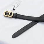 Black Leather Women's Belt with Gold CD Logo Buckle (4)