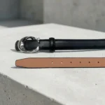 Black Leather Women's Slim Belt with Silver Signature C Buckle (2)