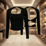 Black Long Sleeve Square Neck Backless Crop Top (1)