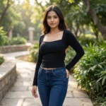 Black Long Sleeve Square Neck Backless Crop Top (2)