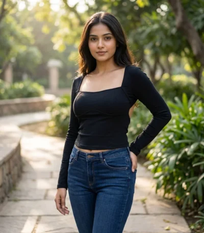 Black Long Sleeve Square Neck Backless Crop Top (2)