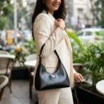 Black Minimalist Leather Crescent Shoulder Bag for Women (1)