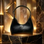 Black Minimalist Leather Crescent Shoulder Bag for Women (2)