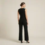 Black ribbed knit co ord set with gold buttons and wide leg trousers (3)