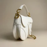 Christian Dior White Grained Calfskin Saddle Bag with Gold Hardware and Logo Strap (1)