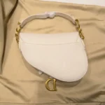 Christian Dior White Grained Calfskin Saddle Bag with Gold Hardware and Logo Strap (10)