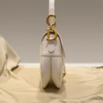 Christian Dior White Grained Calfskin Saddle Bag with Gold Hardware and Logo Strap (2)