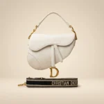 Christian Dior White Grained Calfskin Saddle Bag with Gold Hardware and Logo Strap (3)