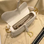 Christian Dior White Grained Calfskin Saddle Bag with Gold Hardware and Logo Strap (8)