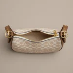 Coach Mira Shoulder Bag in light khaki signature canvas with brown leather trim and gold hardware (2)
