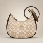 Coach Mira Shoulder Bag in light khaki signature canvas with brown leather trim and gold hardware (4)