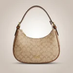 Coach Mira Shoulder Bag in light khaki signature canvas with brown leather trim and gold hardware (5)