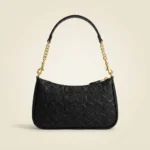 Coach Nolita 19 black signature debossed leather bag with gold chain strap (1)