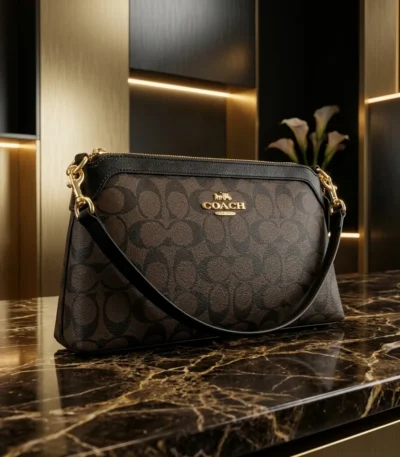 Coach Signature Monogram Women's Shoulder Bag with Gold Hardware (3)