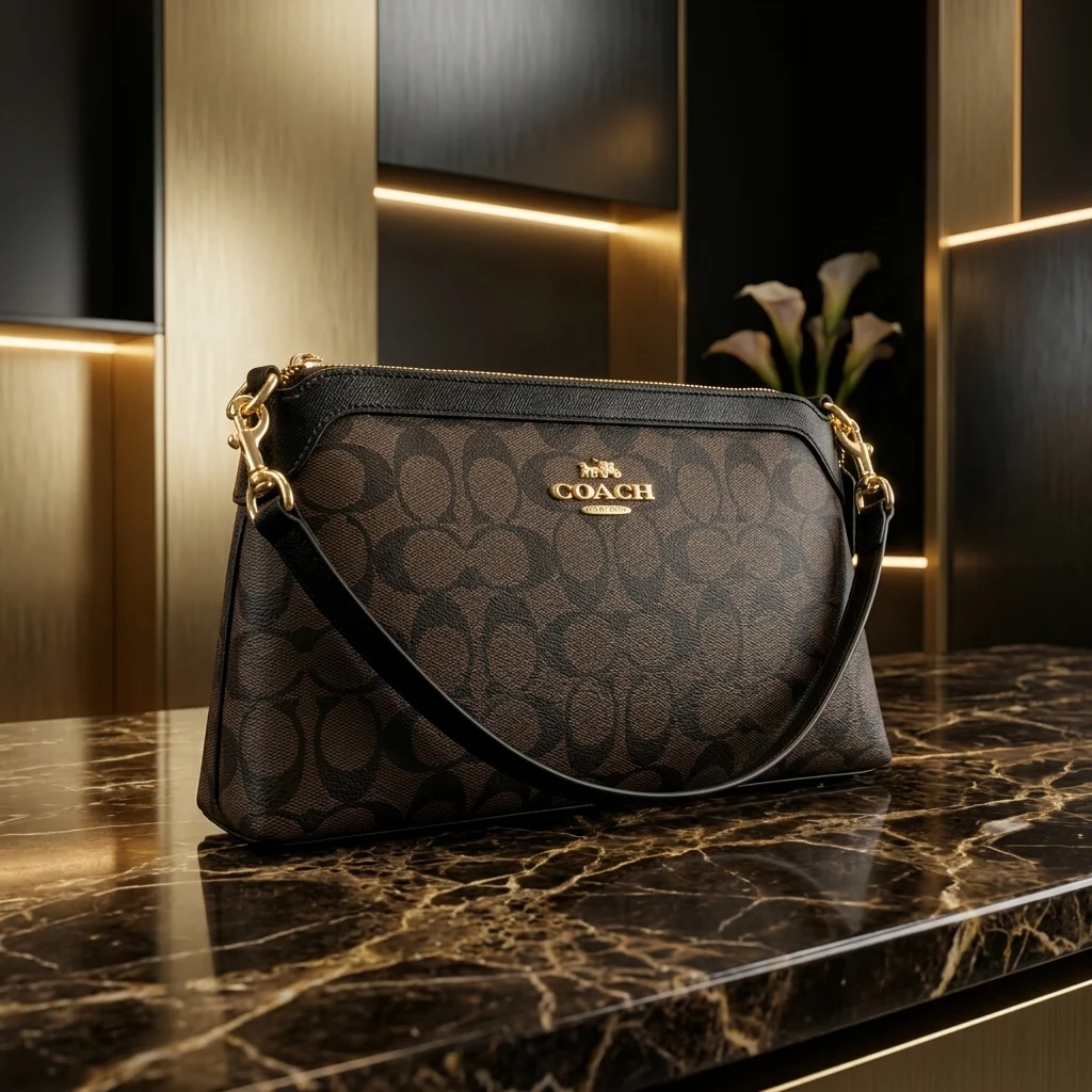 Coach Signature Monogram Women's Shoulder Bag with Gold Hardware (3)