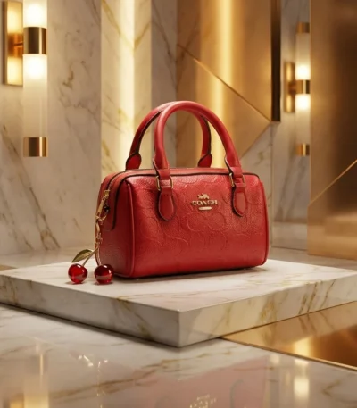 Coach Signature Red Leather Micro Rowan Satchel with Cherry Charm (2)