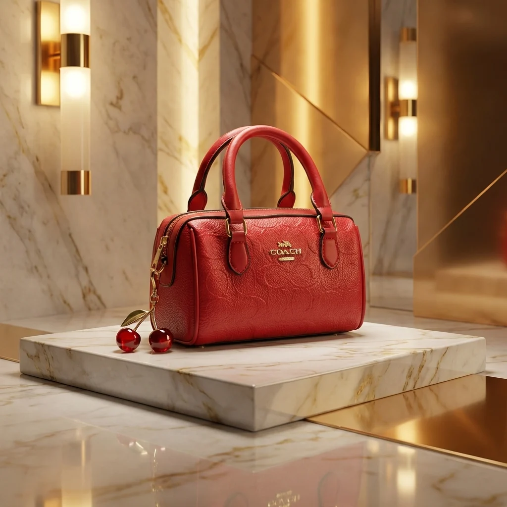 Coach Signature Red Leather Micro Rowan Satchel with Cherry Charm (2)