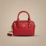 Coach Signature Red Leather Micro Rowan Satchel with Cherry Charm (9)