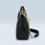 Coach black pebbled leather shoulder bag with gold chain strap and logo (1)