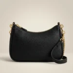 Coach black pebbled leather shoulder bag with gold chain strap and logo (3)