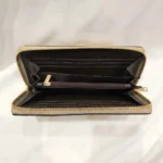 Coach signature monogram zip around women's wallet in tan with gold hardware (3)