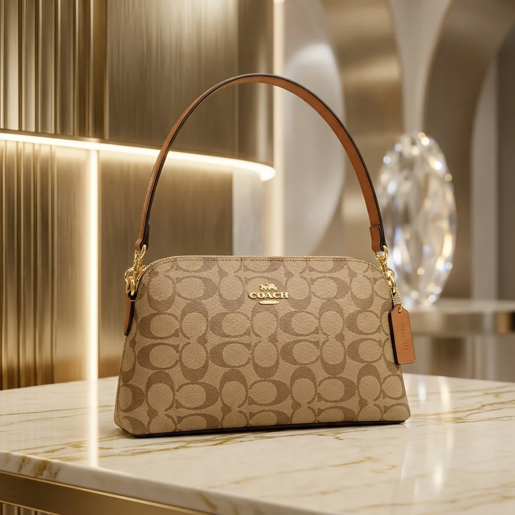 Coach women’s dome crossbody bag in khaki signature canvas with saddle leather trim and gold tone hardware (3)