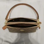 Coach women’s dome crossbody bag in khaki signature canvas with saddle leather trim and gold tone hardware (5)