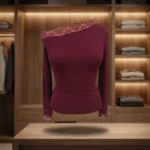 Elegant Maroon Off Shoulder Top with Scalloped Lace Trim (4)