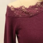 Elegant Maroon Off Shoulder Top with Scalloped Lace Trim (5)