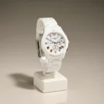 Emporio Armani AR 1478 Ceramica white watch with rose gold roman numerals on a premium display cushion (3)