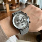 Emporio Armani Men’s Chronograph Watch with Grey Silicone Strap and Silver Dial (4)