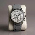 Emporio Armani Men’s Chronograph Watch with Grey Silicone Strap and Silver Dial (5)