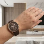 Emporio Armani Men's Rose Gold Chronograph Watch with Chocolate Brown Silicone Strap (3)